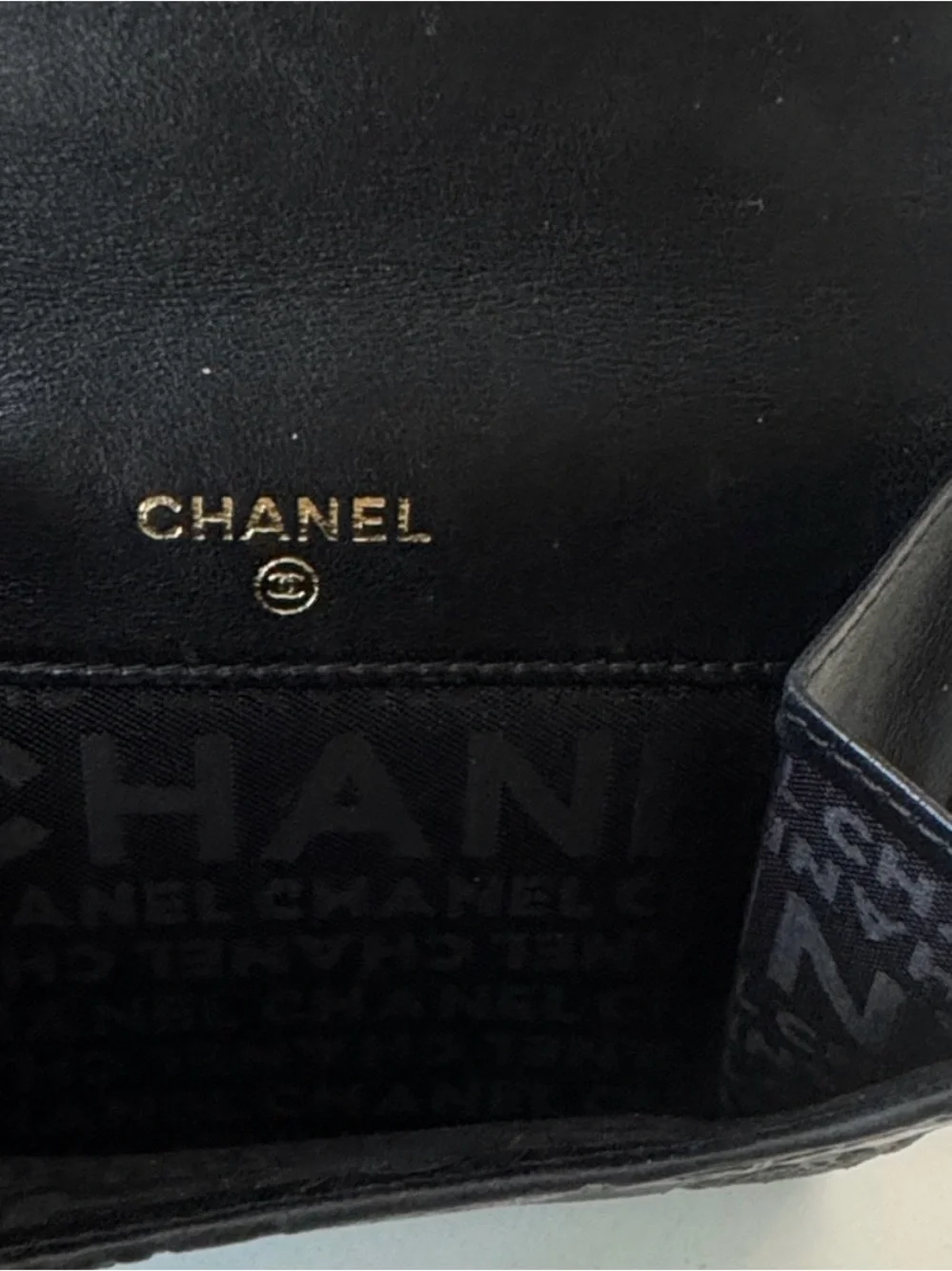 CHANEL Black Quilted Embossed Leather Small Wallet with Gold CC Snap